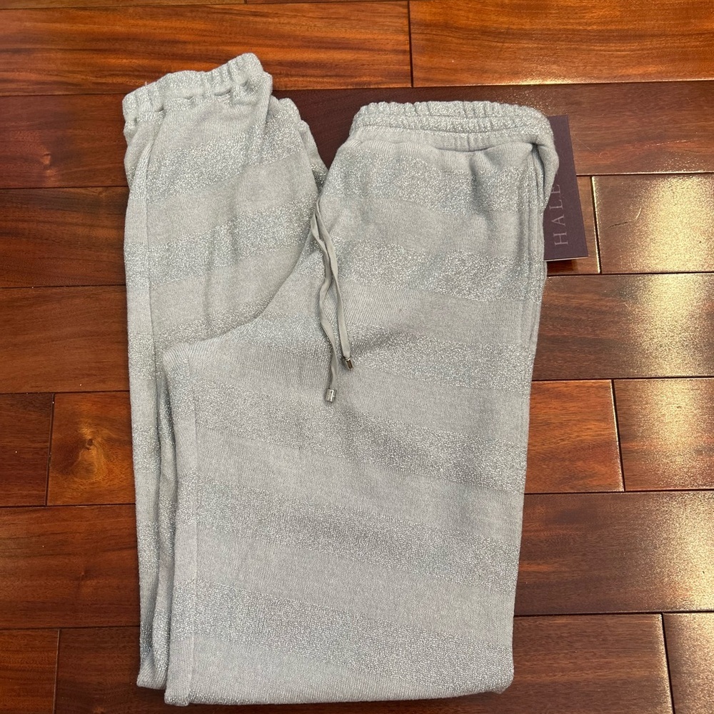 NWT-Hale Bob Metallic Stripe Jogger Pants Silver Gray Light Gray - Picture 9 of 13